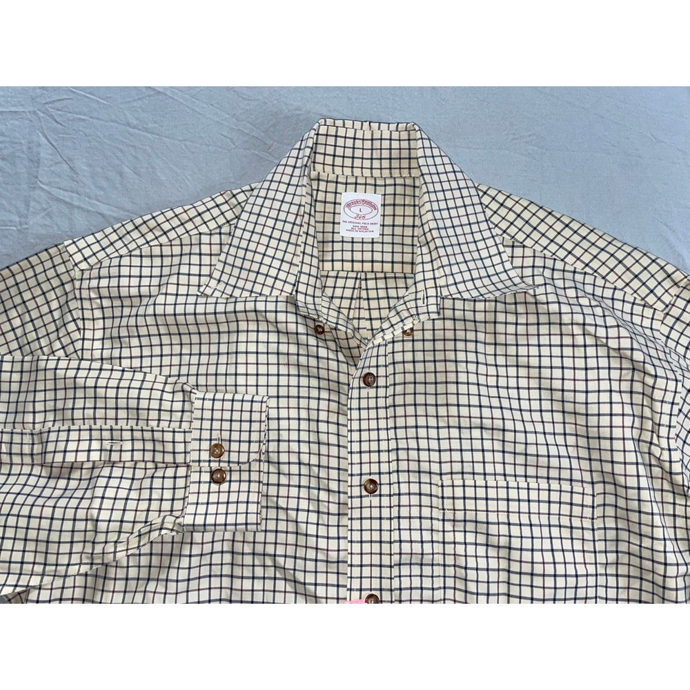 Brooks Brothers Long Sleeve Button Front Non-Iron Sport Shirt. Beige Check, L.